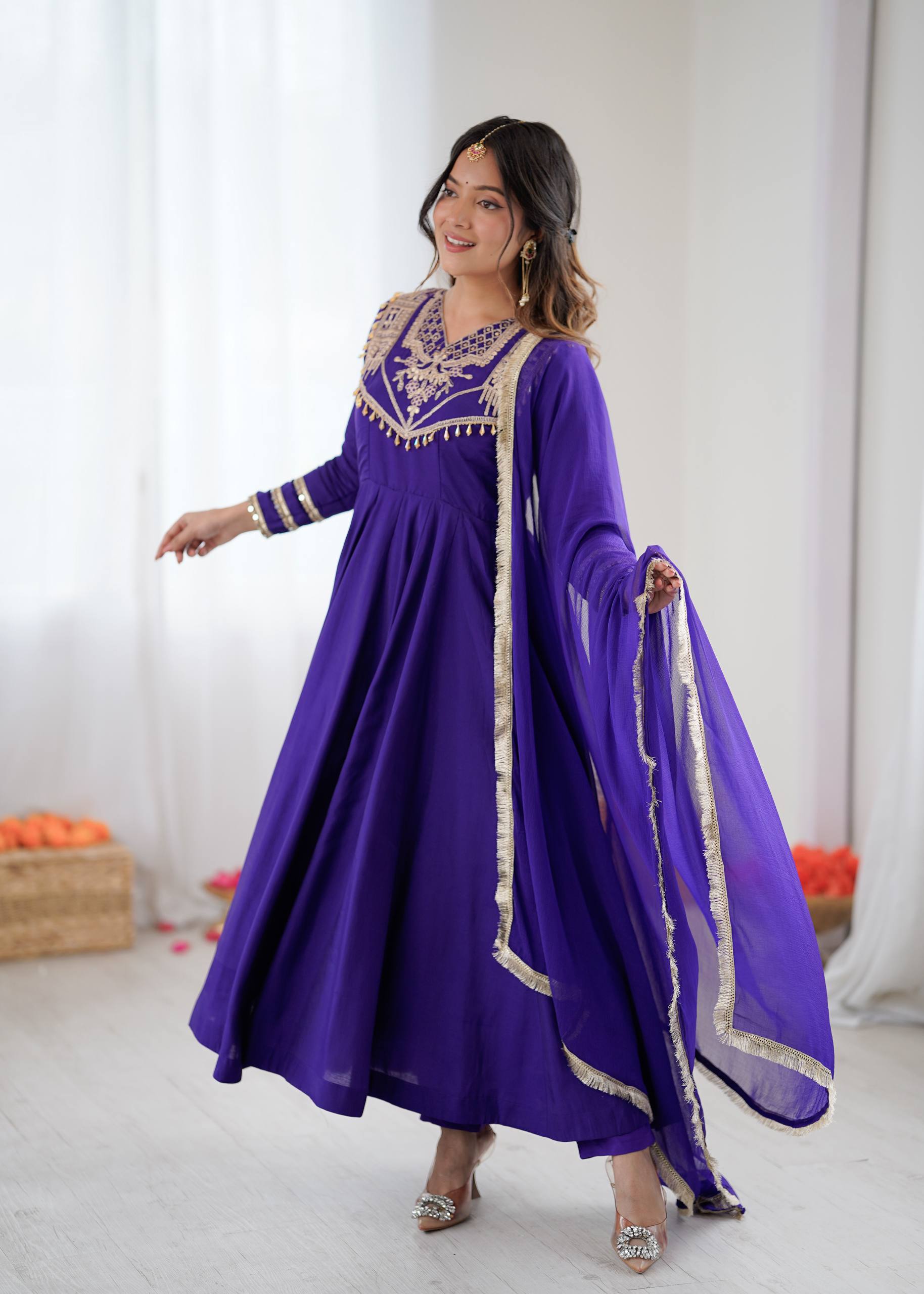 Prazu Fashion Blue Roman Silk Coding Work Anarkali Suit - Distacart