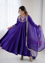 Prazu Fashion Blue Roman Silk Coding Work Anarkali Suit - Distacart