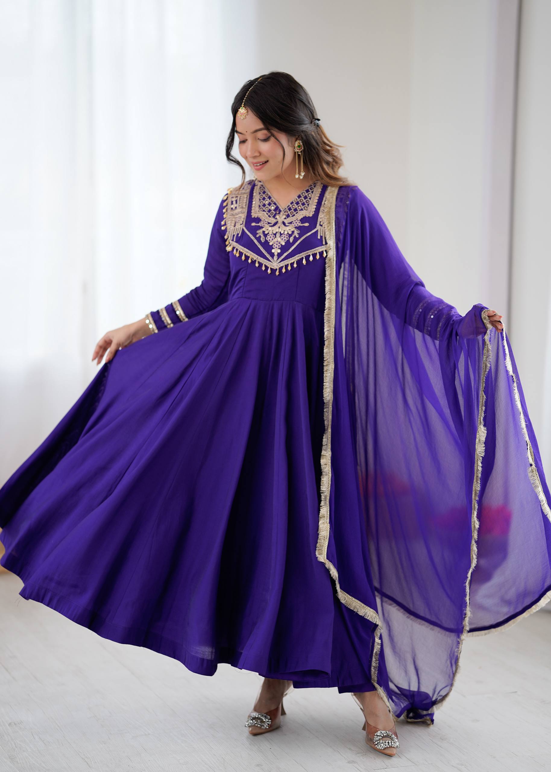 Prazu Fashion Blue Roman Silk Coding Work Anarkali Suit - Distacart