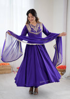 Prazu Fashion Blue Roman Silk Coding Work Anarkali Suit - Distacart