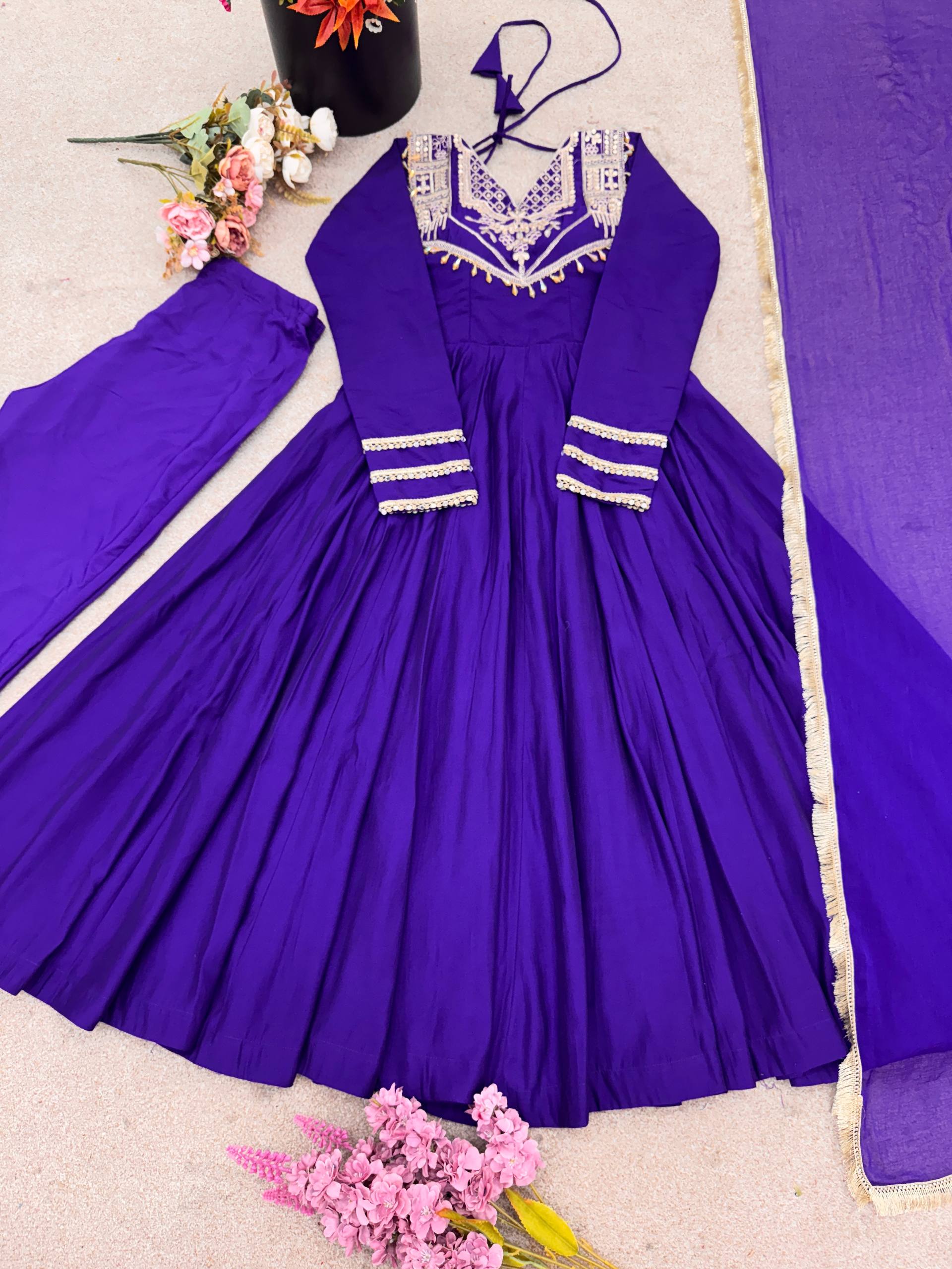 Prazu Fashion Blue Roman Silk Coding Work Anarkali Suit - Distacart