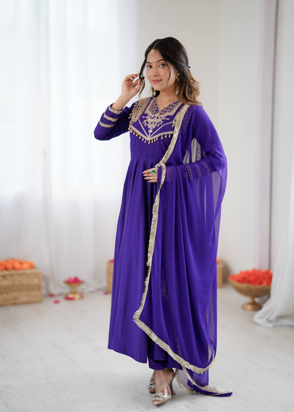 Prazu Fashion Blue Roman Silk Coding Work Anarkali Suit - Distacart