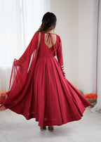 Prazu Fashion Red Roman Silk Coding Work Anarkali Suit - Distacart