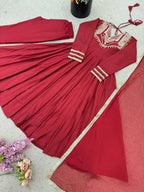 Prazu Fashion Red Roman Silk Coding Work Anarkali Suit - Distacart