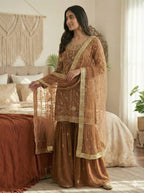 Prazu Fashion Light Brown Georgette Zarkan Diamond Work Palazzo Suit