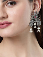 NVR Women's Floral Silver-Plated Artificial Stones and Beads Drop Earrings - Distacart