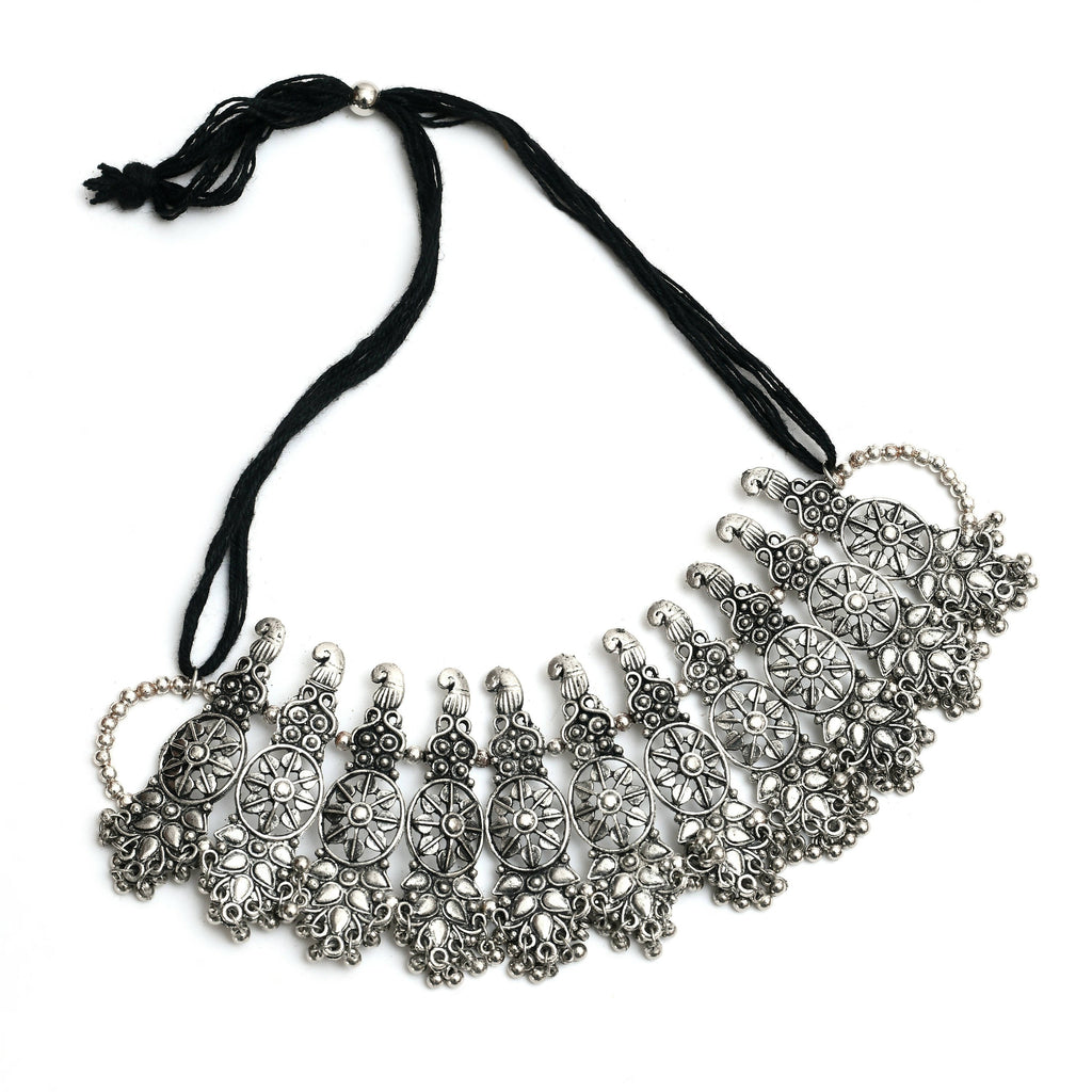 Mominos Fashion Johar Kamal Oxidised Silver-Plated Brass Finish Temple Jewellery with Earrings For Women - Distacart