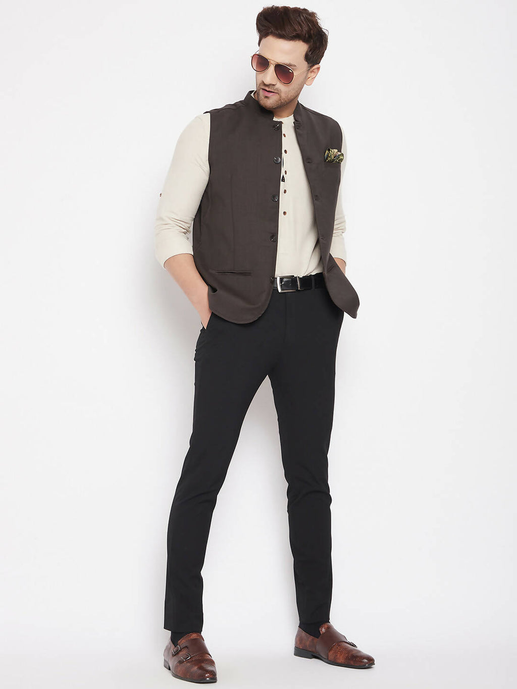 Even Apparels Brown Merino Men Woven Nehru Jacket - Distacart