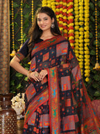 Shree Shyam Fashion Linen Cotton Navy Blue Saree - Distacart