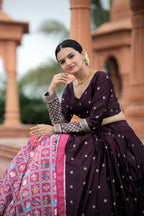 Vastranavya Navaratri Collection Myra Silk Lehenga & Blouse With Maslin Crochet Printed Dupatta Set - Wine