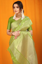 Jyoti Fashion Women's Green Kanjivaram Silk Zari Woven Saree with Blouse - Distacart