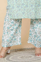 Miravan Women's Plus Size Green Floral Printed Cotton Kurta With Palazzo Set