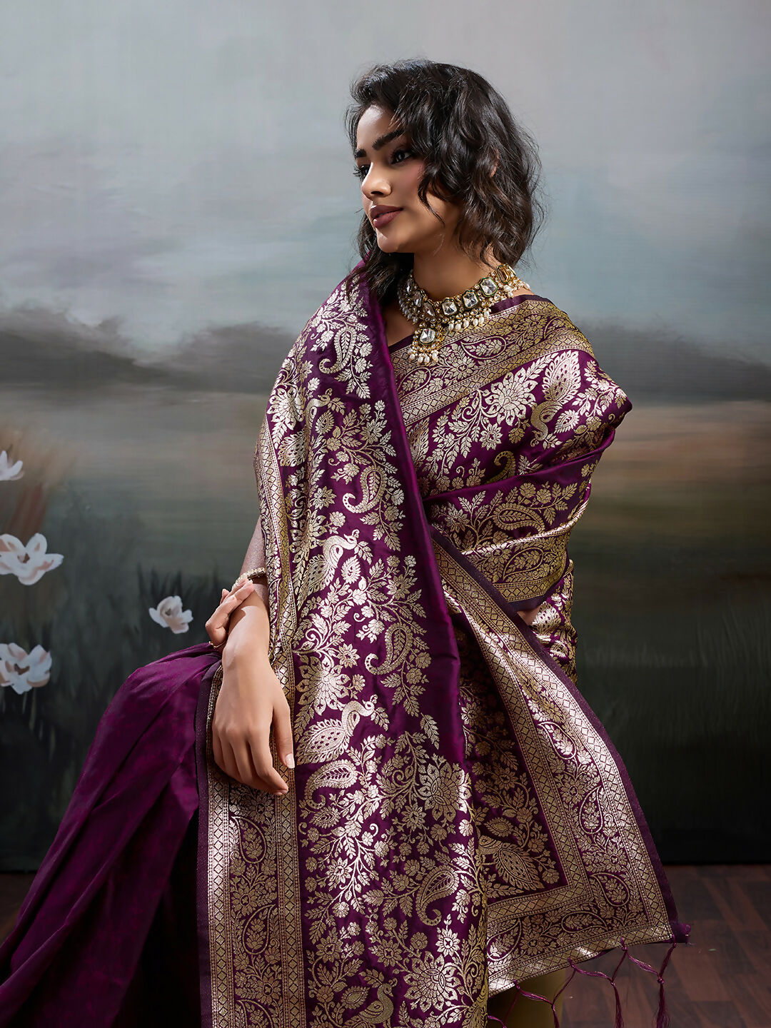 Shree Shyam Fashion Wine Silk Blend Saree - Distacart