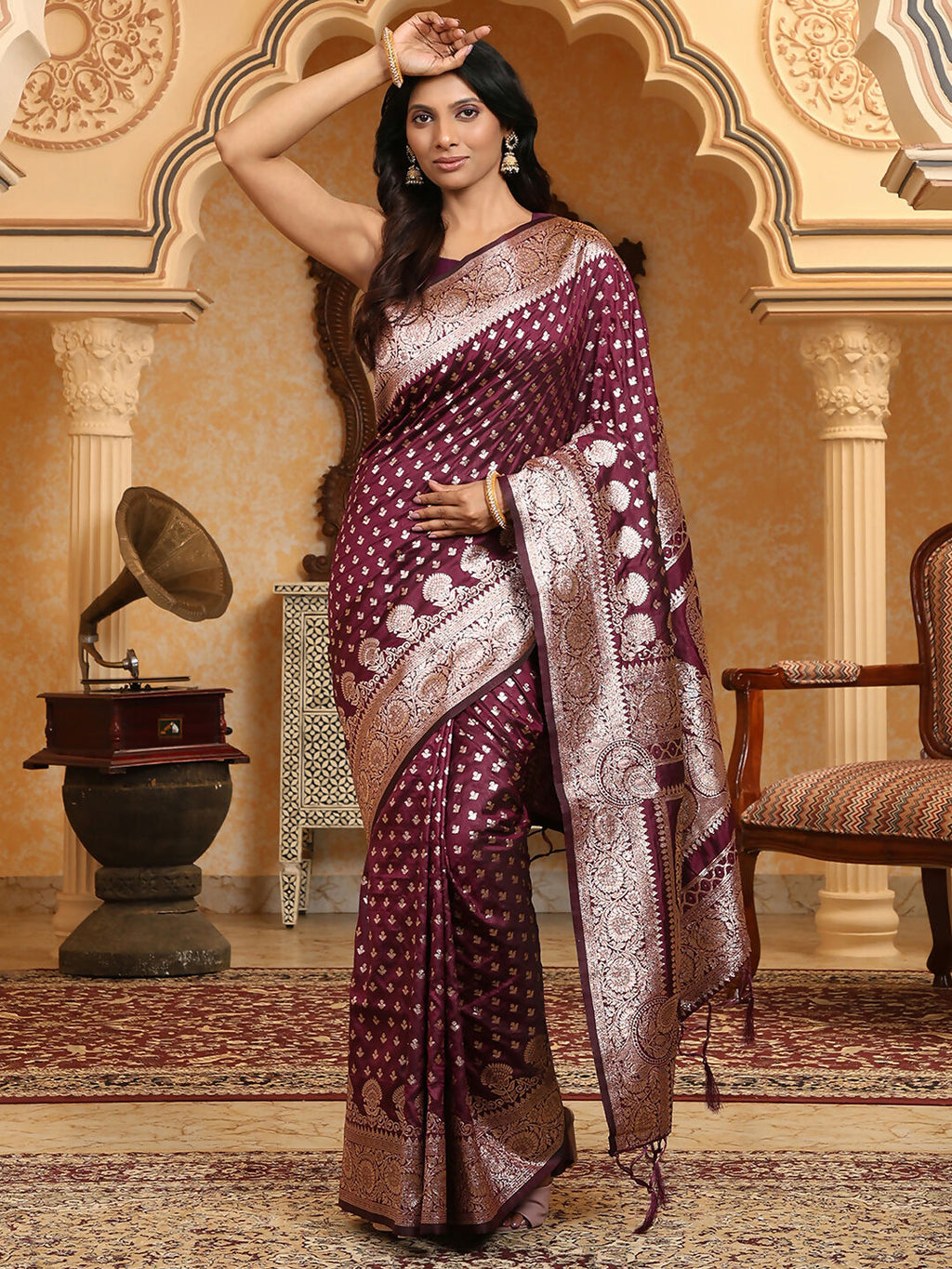 Shree Shyam Fashion Banarasi Silk Purple Saree - Distacart
