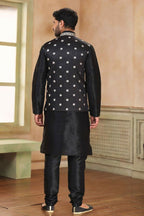 Raivat Ethnic Jacquard Banarasi Silk Woven Work 3 Pics Jacket Set In Black Colour - Distacart