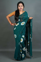 Exclusive Collection Green Pure Cotton Saree With Sunflower Design - Distacart