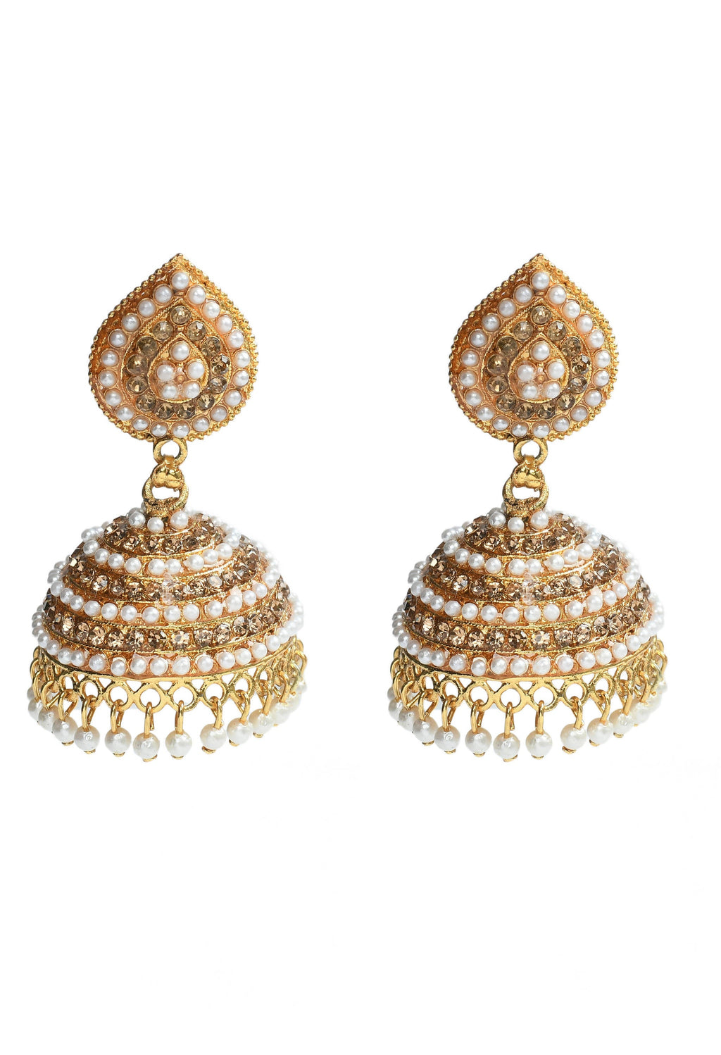 Mominos Fashion Johar Kamal Leaf Design Jhumka With Stone & Pearl - Distacart