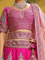 House of Panchhi Pink Pure Silk Moti & Zarkan heavy embroidery Lehenga choli & Dupatta