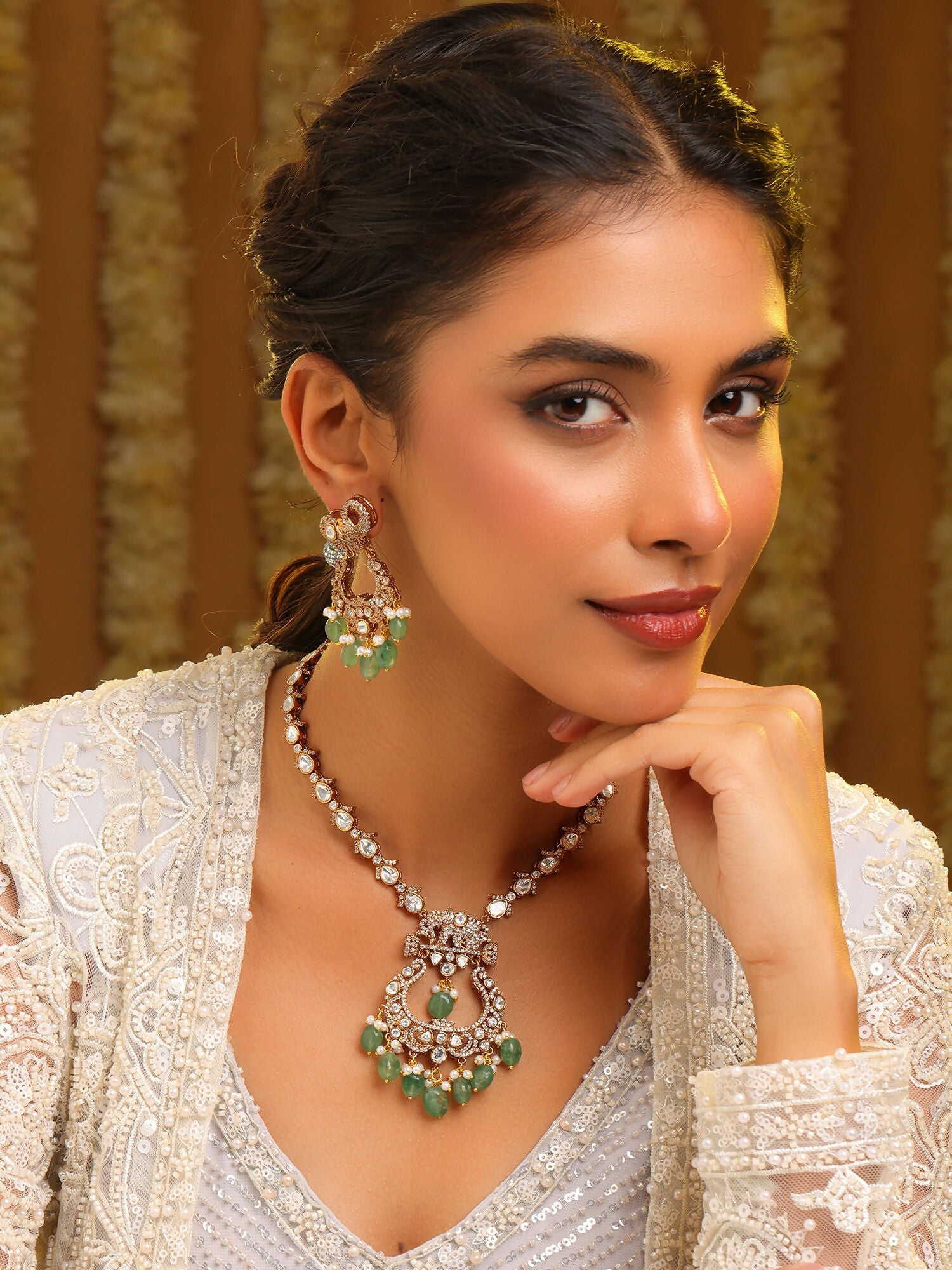 Ruby Raang Maharani Pendant Necklace And Earrings