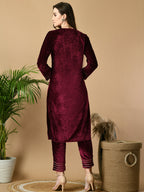 Myshka Women's Magenta Velvet Kurta With Trousers Party Sets