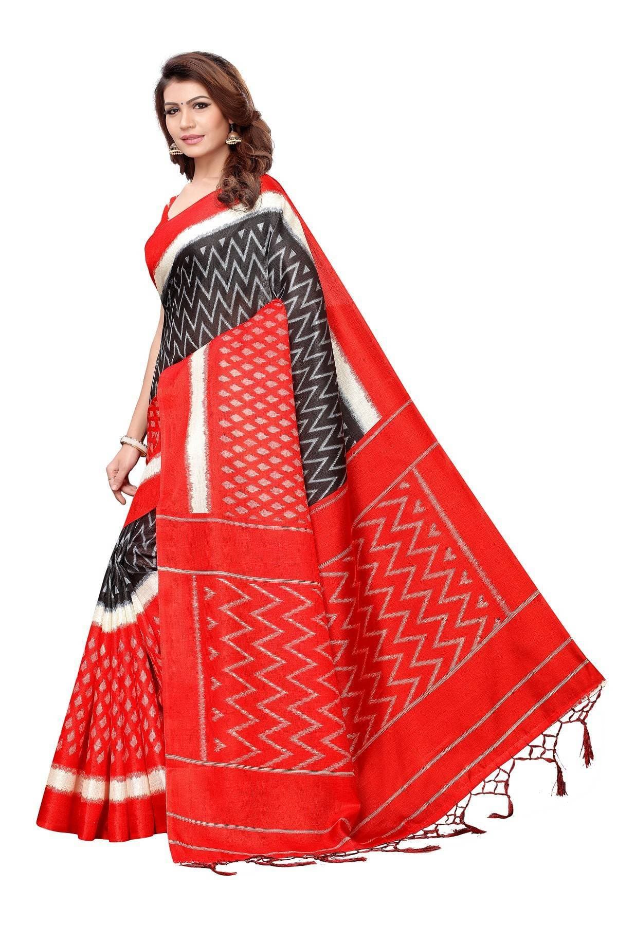 Vamika Red Kalamkari With Jhalar Khadi Silk Saree Snap Red