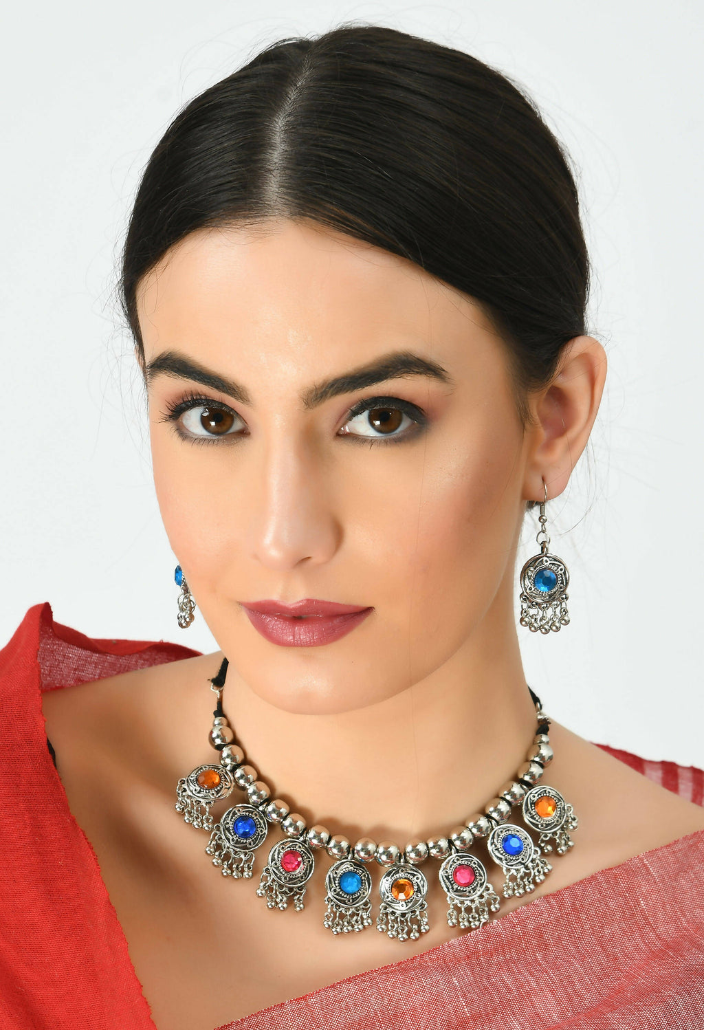 Mominos Fashion Johar Kamal Women Oxidised Silver-Plated Brass Finish Kundan Choker (Multi) - Distacart