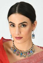 Mominos Fashion Johar Kamal Women Oxidised Silver-Plated Brass Finish Kundan Choker (Multi) - Distacart