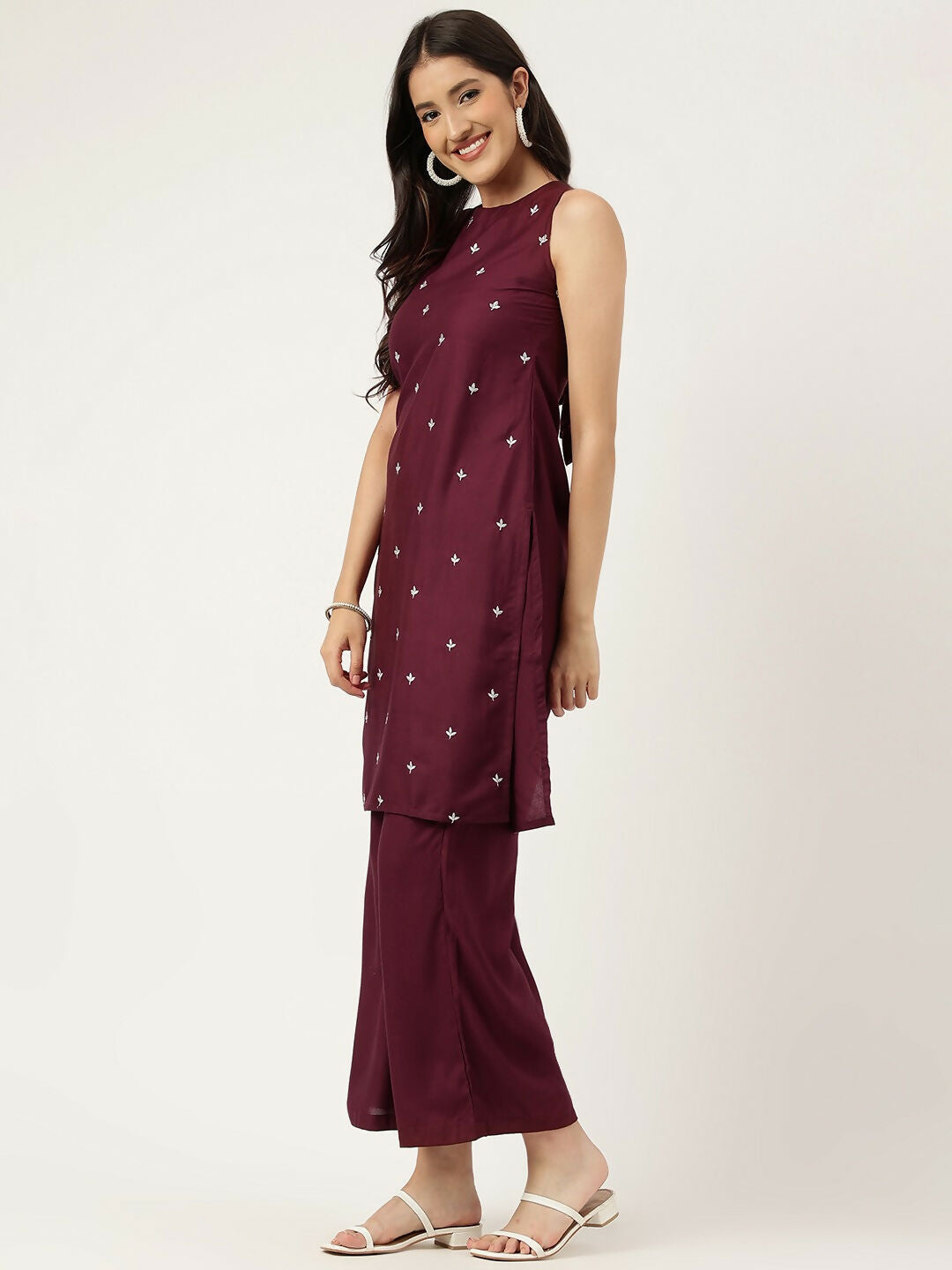 Joban Fashion Mahroon Rayon and Embroidered Work Straight Kurta Bottom Set
