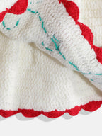 Chutput Kids Woollen Hand Knitted Full Sleeves Rosette Work Dress For Baby Girls - White