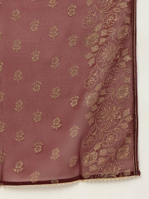FIORRA Women's Maroon Poly Crepe Straight Kurta Pant With Dupatta