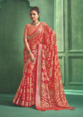 Joban Fashion Redbull Moss Brasso With Kasab Zari Border Saree & Tassels With Brasso Blouse - Distacart