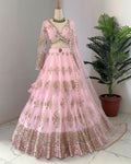 Jyoti Fashion Women's Baby Pink Butterfly Net 9MM Sequins with Thread Embroidered Designer Lehenga Choli Set