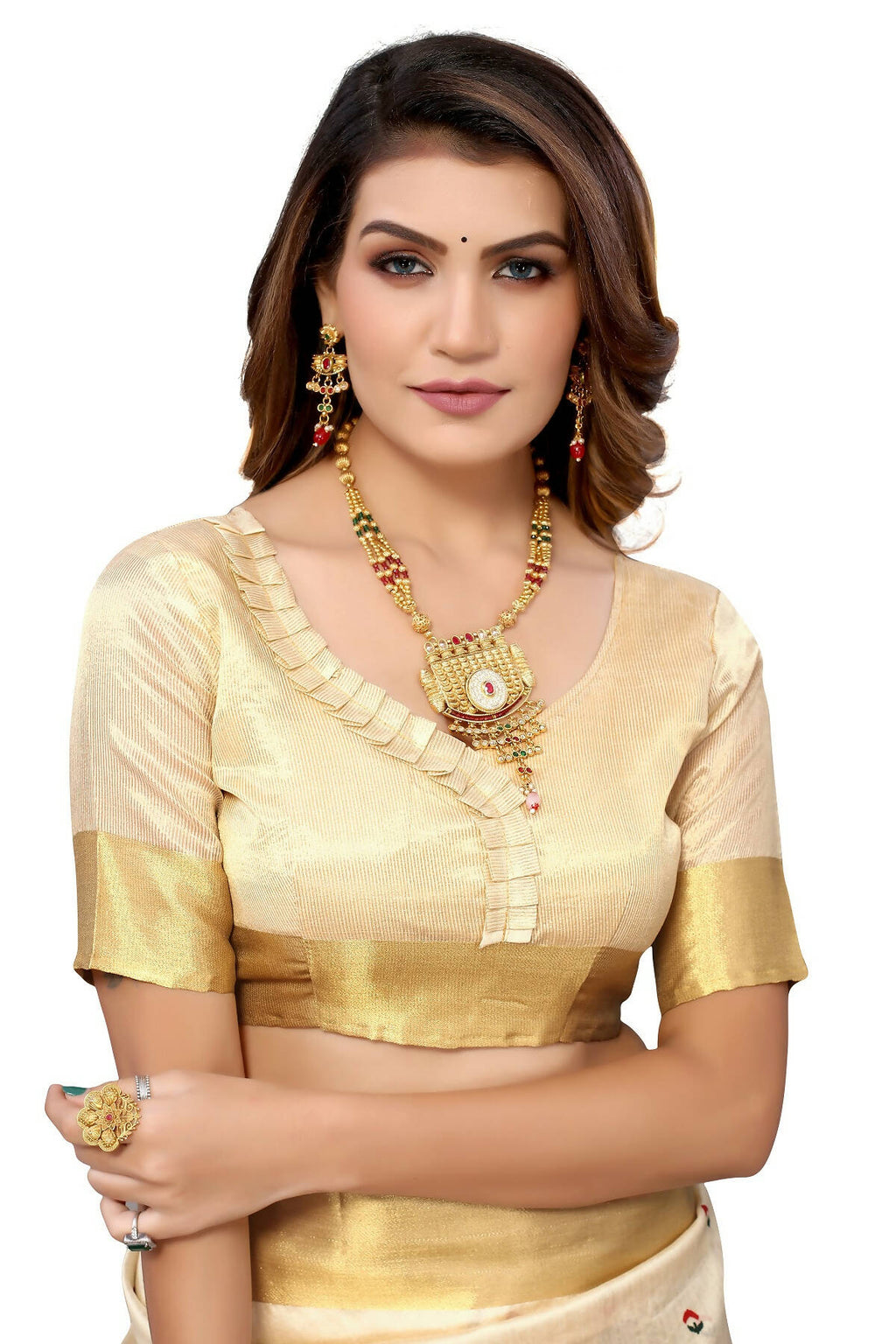 Vamika Cream Weaving Cotton Polyester Silk Saree - Distacart
