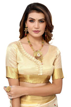 Vamika Cream Weaving Cotton Polyester Silk Saree - Distacart