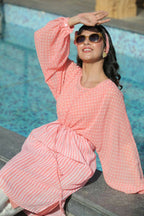 Juniper Women Peach Georgette Bandhani High-Low Tunic - Distacart