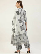 FIORRA Women's White Cotton Straight Kurta Pant With Dupatta