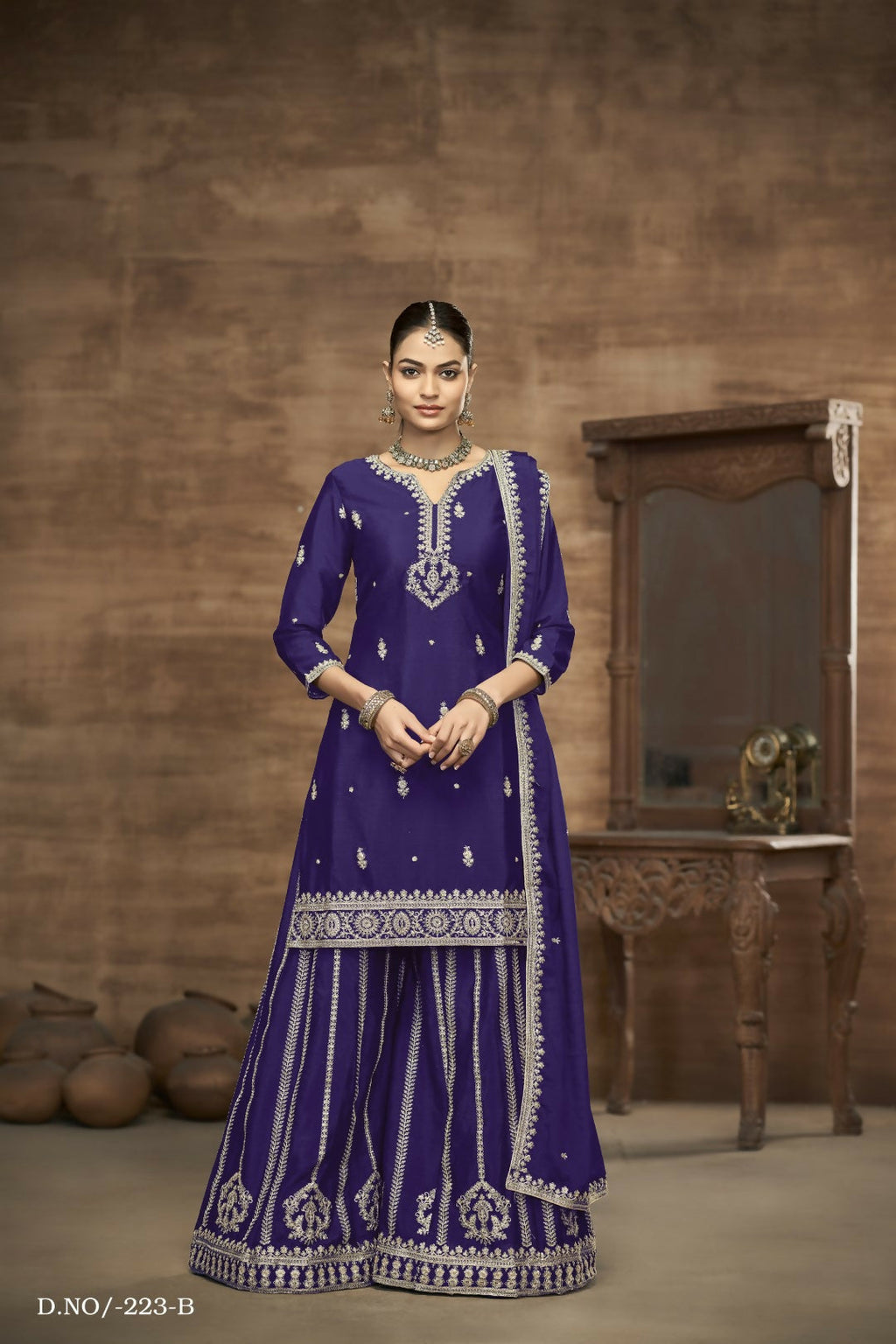Anaita Blue Chinon Silk Embroidered Stitched Sharara Suit - Distacart