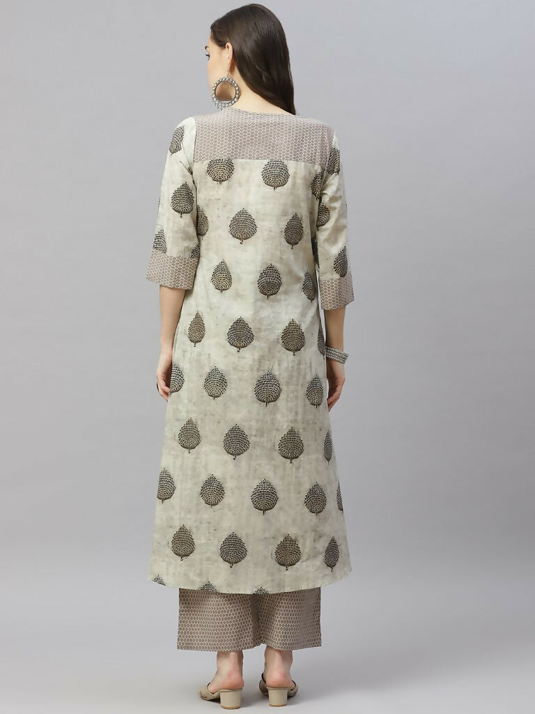 Miravan Women's Pure Cotton Printed A-Line Kurta And Palazzo