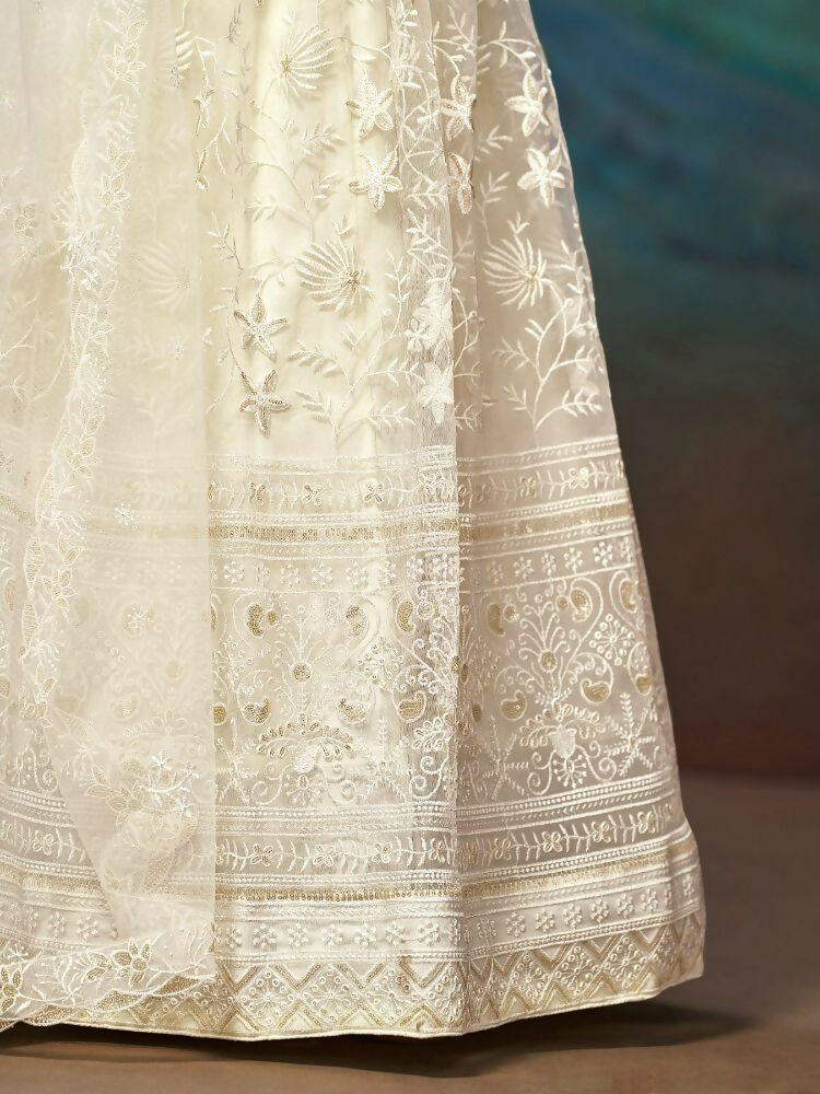 White Net Thread Sequence Embroidery Lehenga Choli - Jihu Culture