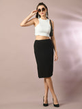 Myshka Women's Black Solid Knee Length Party Embellished Skirts
