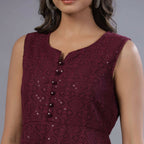 Juniper Women Wine Georgette Embroidered Peplum Tunic
