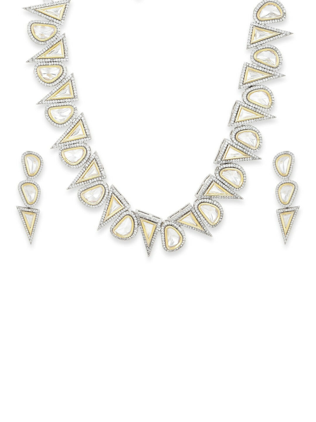 Diamond & Semi Precious Stone Neckpiece with Earrings with Chain - Ruby Raang