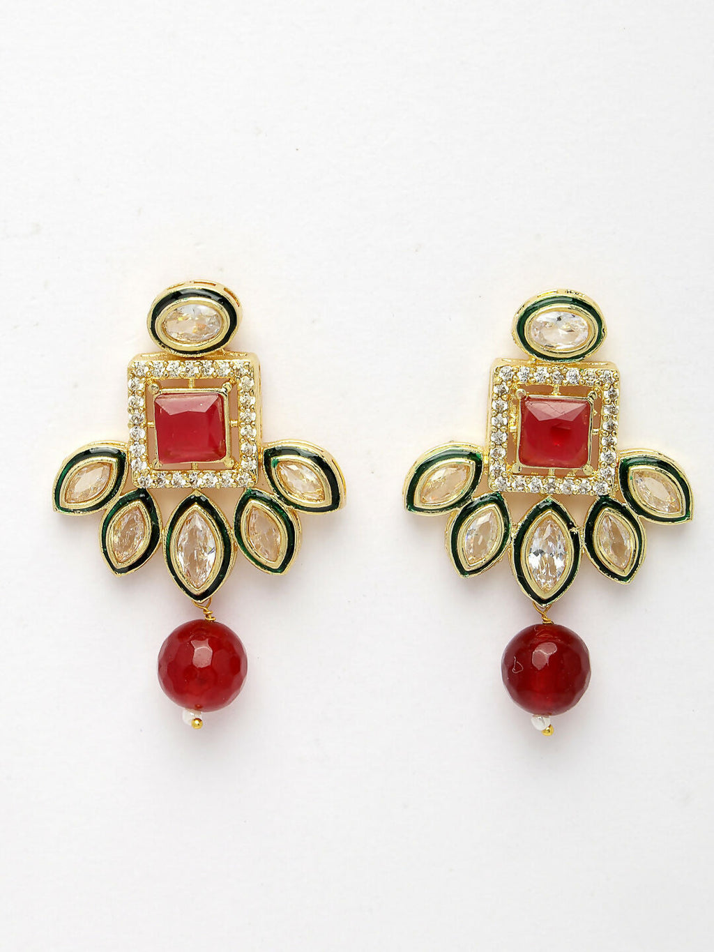 NVR Women's Red Kundan-Studded & Beaded Handcrafted Jewellery Set