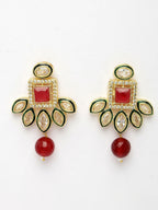 NVR Women's Red Kundan-Studded & Beaded Handcrafted Jewellery Set