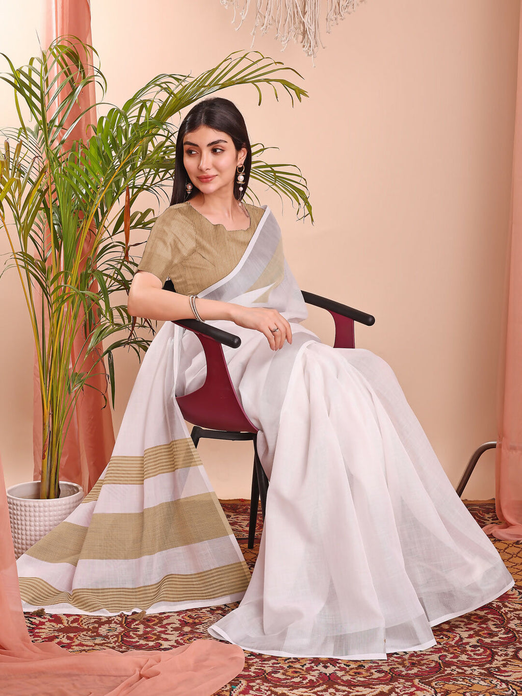 Shree Shyam Fashion The White Loom White Linen Cotton Saree