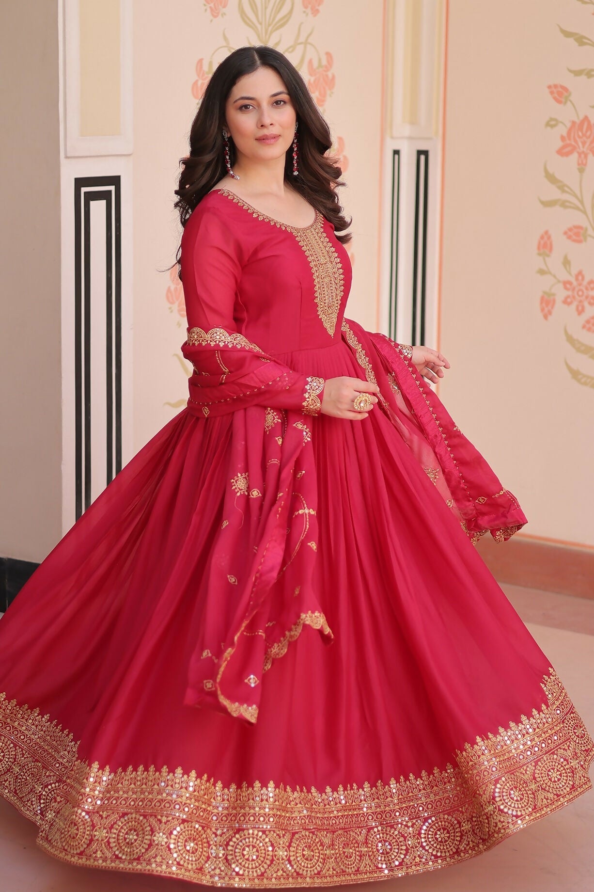 Joban Fashion Pink Georgette Sequence Embroidery Work Kurta Set - Distacart