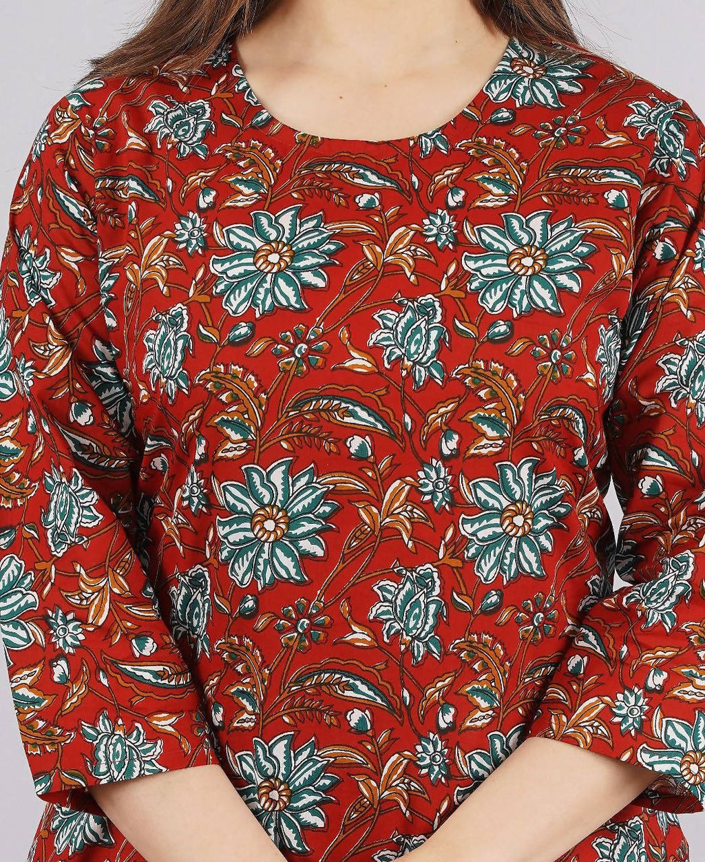 Vamika Printed Cotton Red Party Wear/Casual Wear Kurta Set/Suit - Distacart