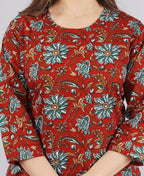 Vamika Printed Cotton Red Party Wear/Casual Wear Kurta Set/Suit - Distacart