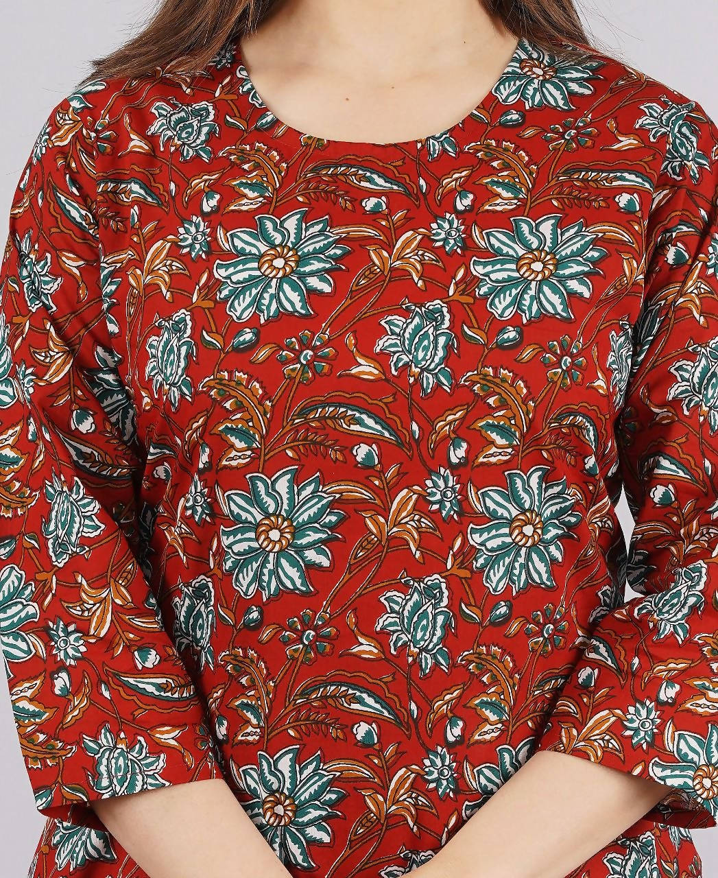 Vamika Printed Cotton Red Party Wear/Casual Wear Kurta Set/Suit - Distacart