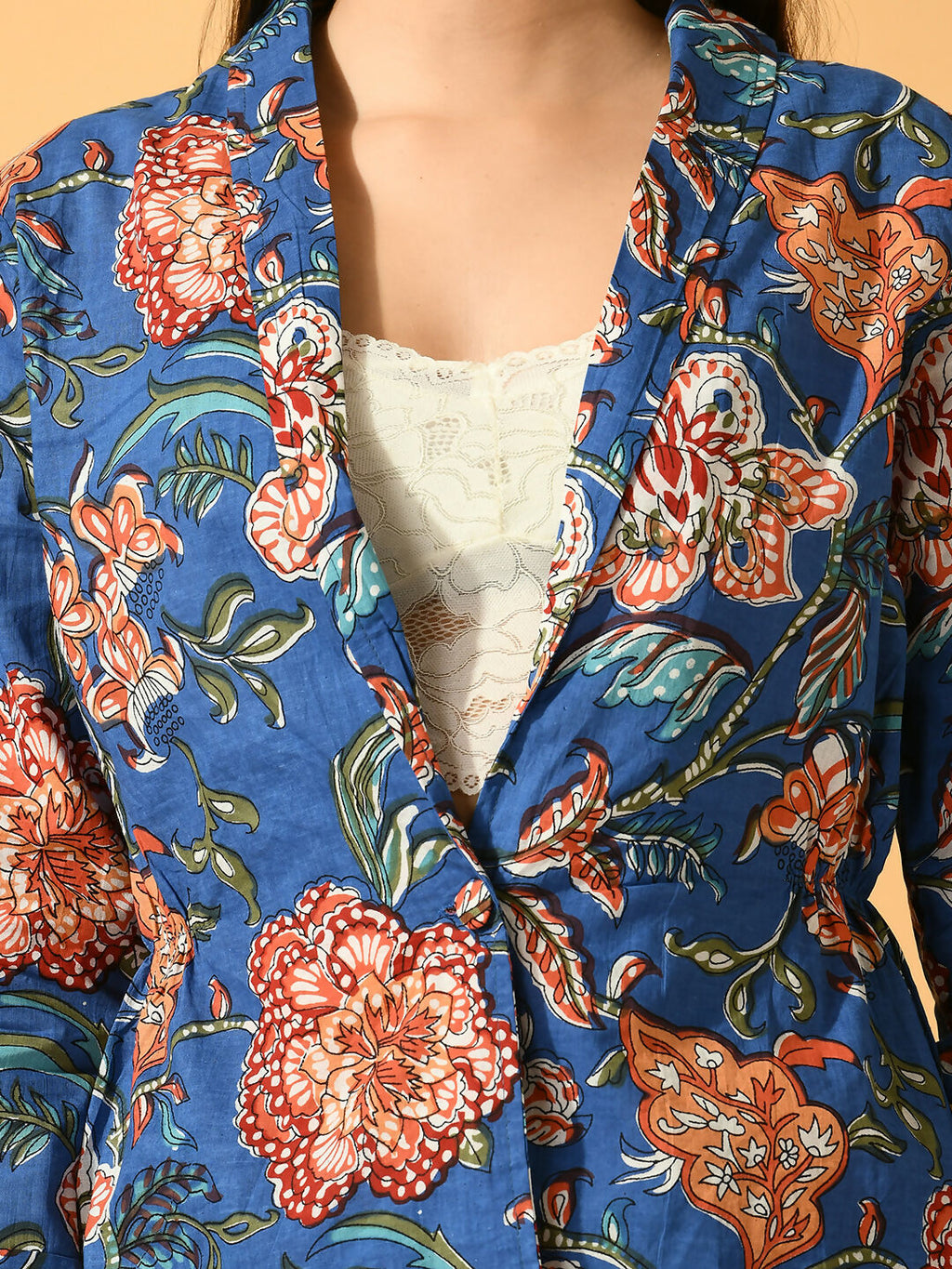 Myshka Women's Blue Printed Floral Jacket